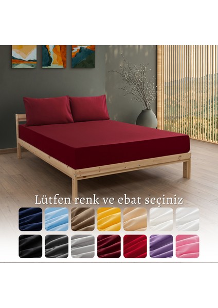 Ranforce Akfil Bordo Lastikli Çarşaf 2 Adet Yastık Kılıflı Çift Kişilik Çarşaf Seti 140x200