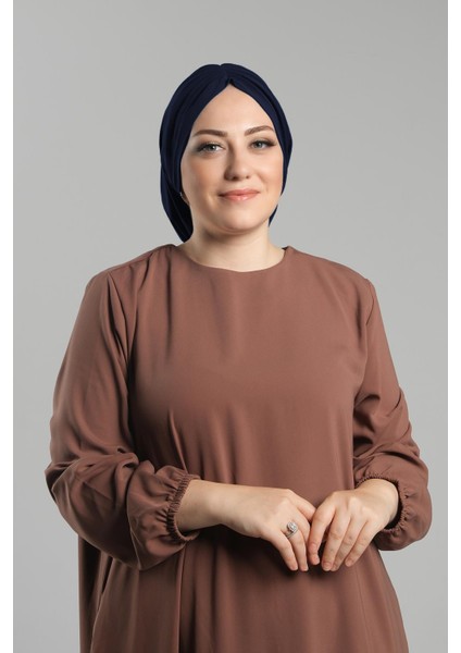 Lacivert Pratik Hazır Geçmeli Tesettür Bone Sandy Büzgülü Salaş 2119_02