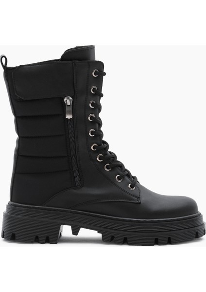 Kadın Siyah Cilt Termo Taban Nakışlı Dilim Desenli Cırtlı Bağcıklı ve Fermuarlı Bot fiyatları