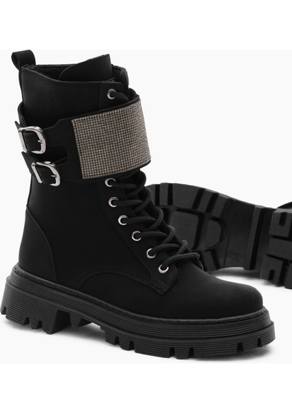 Kadın Siyah Mat Termo Taban Yanı Çift Tokalı Taşlı Bağcıklı ve Fermuarlı Bot fırsatları