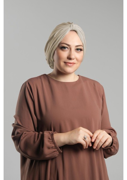 Bej Pratik Hazır Geçmeli Tesettür Bone Sandy Pileli Salaş 2121_12