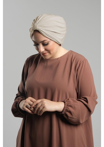 Bej Pratik Hazır Geçmeli Tesettür Bone Sandy Pileli Salaş 2121_12 modelleri