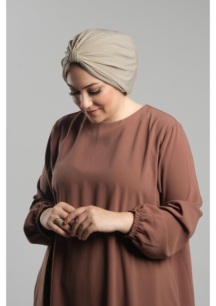 Koyu Bej Pratik Hazır Geçmeli Tesettür Bone Sandy Pileli Salaş 2121_44 modelleri