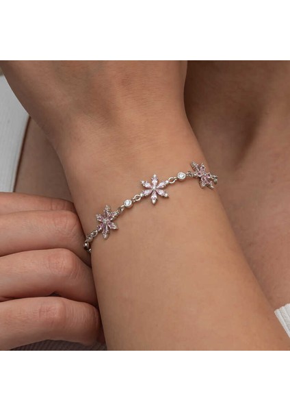 Gümüş Pembe Lotus Çiçeği Kadın Bileklik modelleri