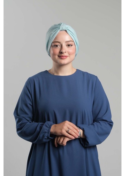 Bebe Mavisi Pratik Hazır Geçmeli Tesettür Bone Sandy Pileli Salaş 2121_11