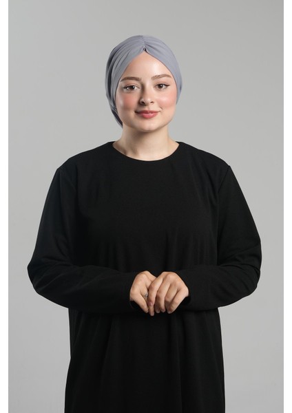 Gri Pratik Hazır Geçmeli Tesettür Bone Sandy Büzgülü Salaş 2119_15