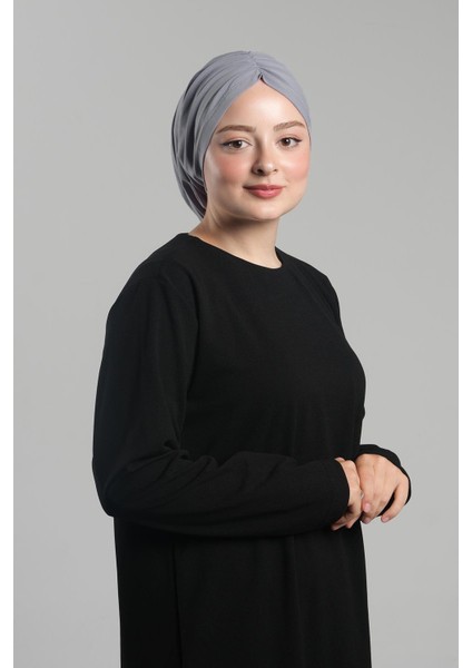Gri Pratik Hazır Geçmeli Tesettür Bone Sandy Büzgülü Salaş 2119_15 modelleri
