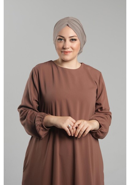 Sütlü Kahve Pratik Hazır Geçmeli Tesettür Bone Sandy Büzgülü Salaş 2119_26