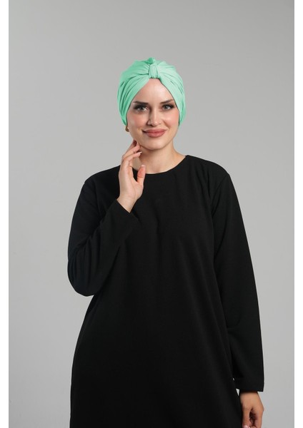 Mint Yeşili Pratik Hazır Geçmeli Tesettür Bone Sandy Pileli Salaş 2121_13