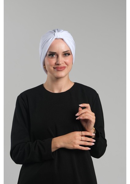 Beyaz Pratik Hazır Geçmeli Tesettür Bone Sandy Pileli Salaş 2121_42