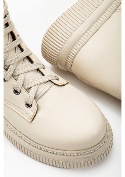 Kadın Bej Cilt Kalın Termo Taban Bağcklı ve Fermuarlı Bot fırsatları