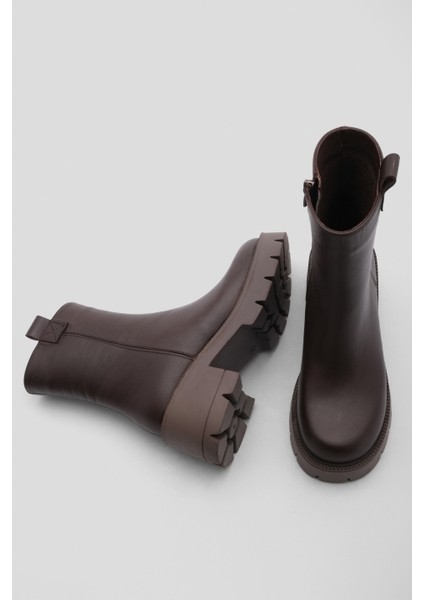 Kadın Hakiki Deri Günlük Bot Kalın Tırtıklı Taban Fesko