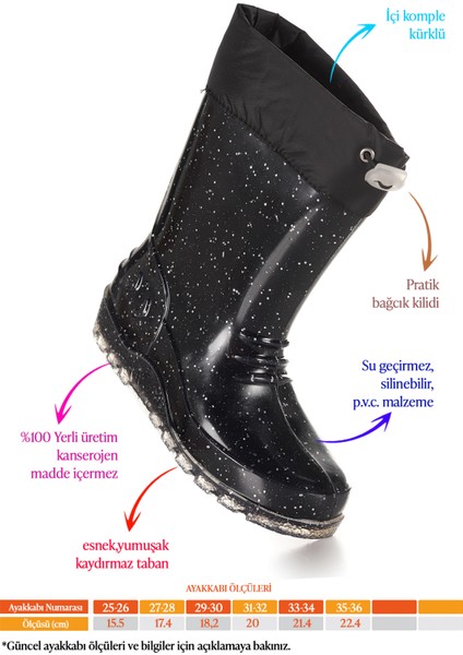 Savana Su Geçirmez Kız Çocuk Yağmur Çizmesi Siyah - Beyaz fiyatları