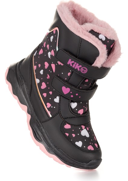 Kartanesi Cırtlı Kız Çocuk Kar Bot Soğuk Suya Dayanıklı Siyah