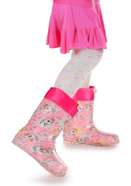 Unicorn Su Geçirmez Kız Çocuk Yağmur Çizmesi Pembe - Turkuaz