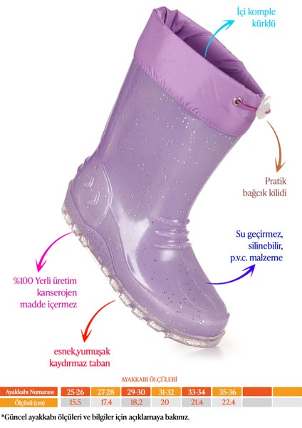 Savana Su Geçirmez Kız Çocuk Yağmur Çizmesi Lila - Lila fiyatları