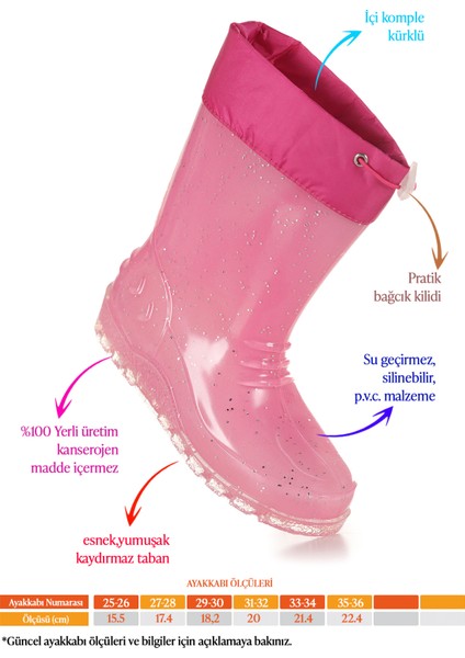 Savana Su Geçirmez Kız Çocuk Yağmur Çizmesi Fuşya - Beyaz fiyatları