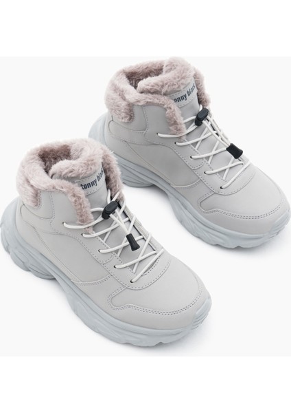 Çocuk Unisex Gri Faylon Taban Içi Kürklü Lastik Bağcıklı Bot fiyatları
