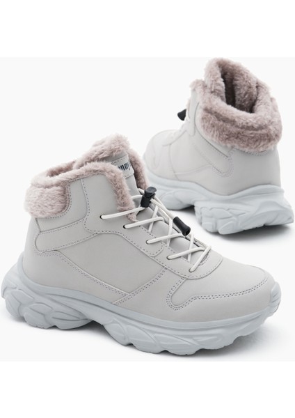 Çocuk Unisex Gri Faylon Taban Içi Kürklü Lastik Bağcıklı Bot modelleri