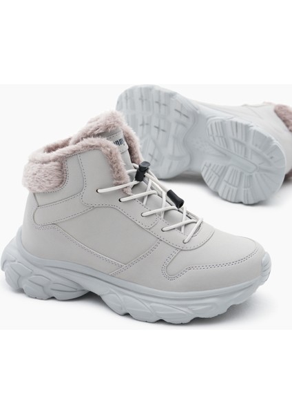 Çocuk Unisex Gri Faylon Taban Içi Kürklü Lastik Bağcıklı Bot fırsatları
