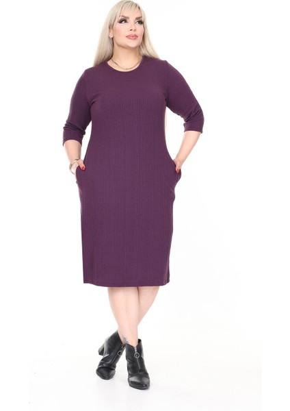 Çift Cepli Kışlık Büyük Beden Esnek Elbise 8C-2617