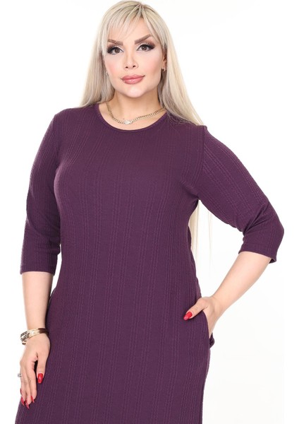 Çift Cepli Kışlık Büyük Beden Esnek Elbise 8C-2617 modelleri