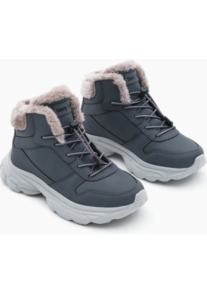 Çocuk Unisex Füme Faylon Taban Içi Kürklü Lastik Bağcıklı Bot modelleri
