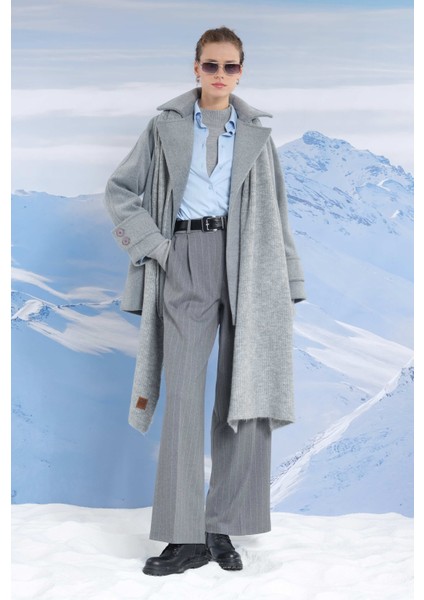 Kısa Kruvaze Kaban Gri Melanj