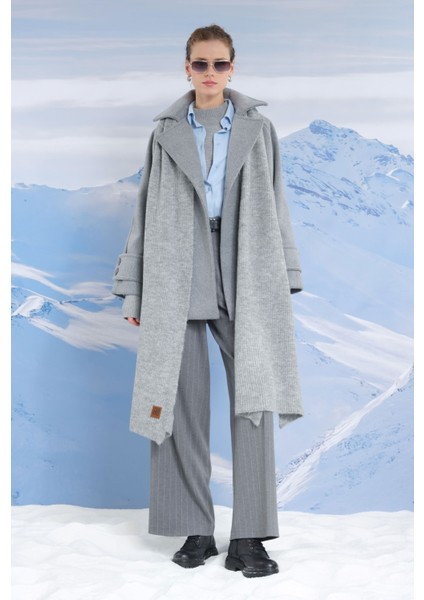 Kısa Kruvaze Kaban Gri Melanj modelleri