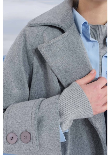 Kısa Kruvaze Kaban Gri Melanj indirimleri