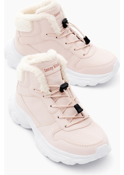 Çocuk Unisex Pudra Faylon Taban Içi Kürklü Lastik Bağcıklı Bot modelleri
