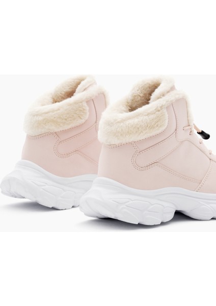 Çocuk Unisex Pudra Faylon Taban Içi Kürklü Lastik Bağcıklı Bot indirimleri