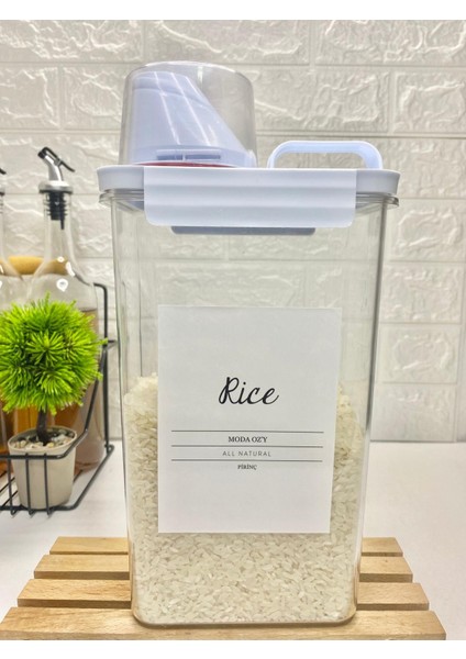 2300ML Ölçü Kapaklı Prinç Akrilik Erzak Kabı Vakum Kapaklı Etiketli modelleri