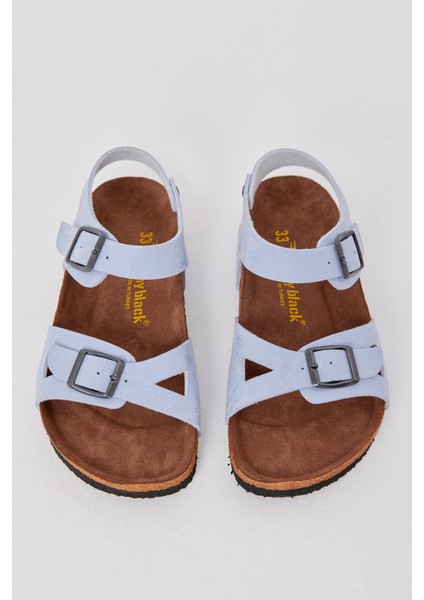 Çocuk Unisex Bebe Mavisi Rahat Kalıp Poli Taban Çift Tokalı Nubuk Sandalet