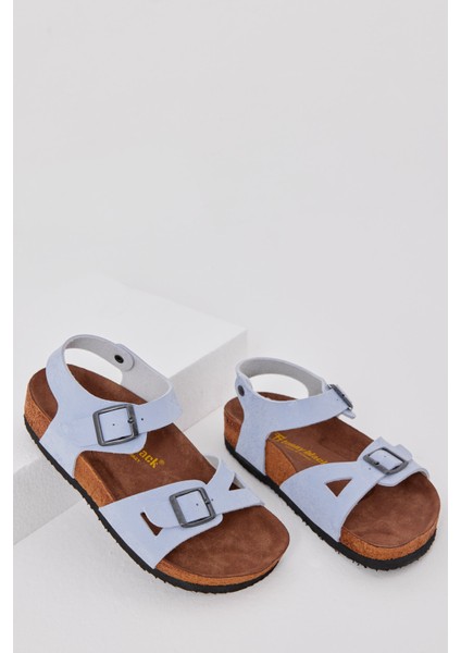 Çocuk Unisex Bebe Mavisi Rahat Kalıp Poli Taban Çift Tokalı Nubuk Sandalet modelleri