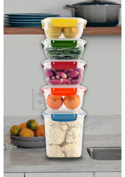 5’li Saklama Kabı %100 Hava Geçirmez Kilitli Bulaşık Makinesinde Yıkanır Sızdırmaz 800&1000&2100 ml fırsatları