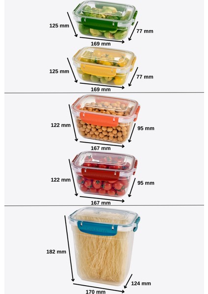 5’li Saklama Kabı %100 Hava Geçirmez Kilitli Bulaşık Makinesinde Yıkanır Sızdırmaz 800&1000&2100 ml fiyatları