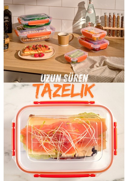 6’lı Saklama Kabı %100 Hava Geçirmez Kilitli Bulaşık Makinesinde Yıkanır Sızdırmaz 975 ML&1400 ml