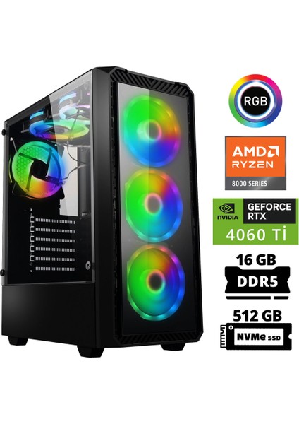 Delux X13 Ryzen 5 8400F 16GB Ddr5 Ram 512GB M.2 Nvme SSD 8gb RTX4060 Ti Masaüstü Oyuncu Bilgisayarı