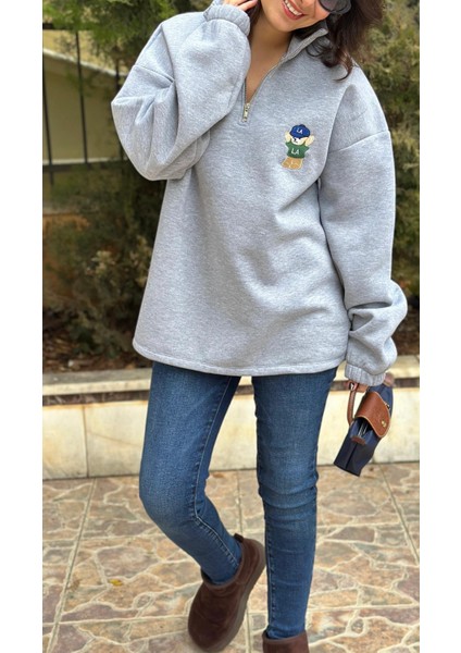 Kadın Gri Ayıcıklı Sweat