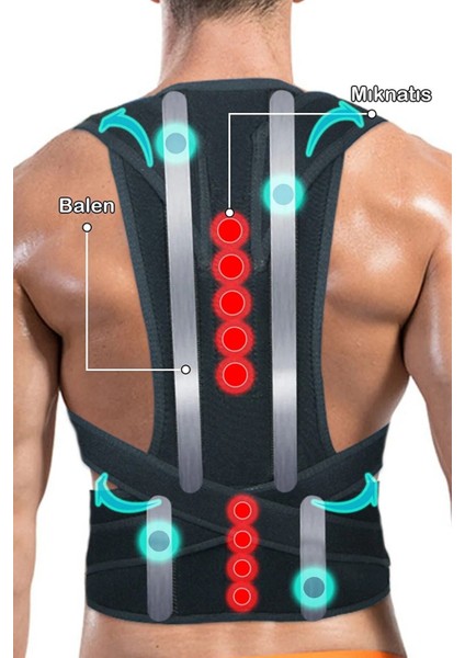 Balenli Manyetik Dik Duruş Korsesi - Ayarlanabilir Medikal - Sırt Bel Dik Durma