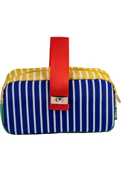 Kilitli Çok Amaçlı Çanta - Çizgili Model Kalem Kutusu / Makyaj Çantası Mavi-Yeşil-Sarı fiyatları