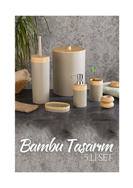 5 Li Banyo Seti Bambu Design Latte 718979