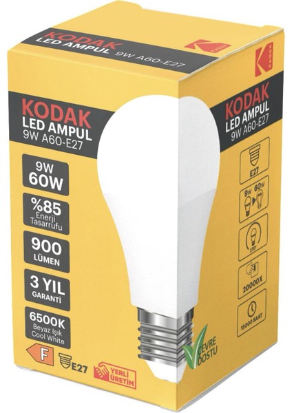 20 Adet Kodak 9 W LED Ampul 6500 K Beyaz Işık