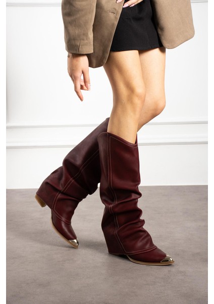 Lavem Kadın Çizme Kovboy Körüklü Bordu Mat Deri fiyatları