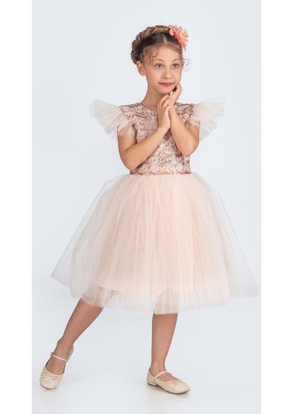Küpeli Pul Payet Tüllü Kız Çocuk Elbise MNK0526 fırsatları