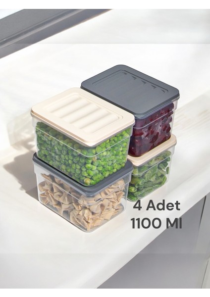 4'lü Set Renkli Derin 1100 ml Buzdolabı Düzenleyici Buzluk ve Mikrodalga Saklama Kabı 4X1100