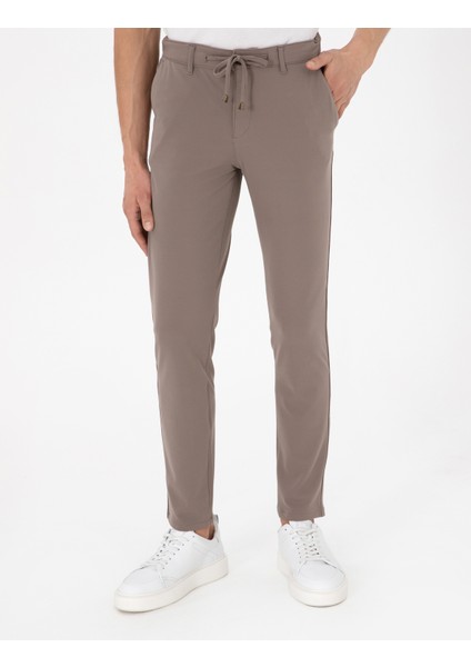 Erkek Bej Slim Fit Esnek Jogger Kanvas Pantolon 50307954-Vr011