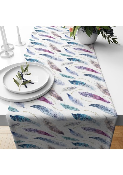 Kuş Tüyü Desenli Dekoratif Runner