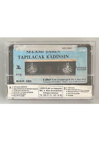 Selami Şahin Tapılacak Kadınsın Kaset (Orjnal 1982 Dönem Kağıt Baskı Kaset Kasete Etiket Yapıştırılmış)